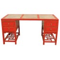 Bureau chinois rouge plateau marbre L​160xP80xH80 cm
