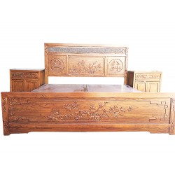 Lit chinois sculpté avec tiroirs de rangement 180x210x110 et 2 chevets