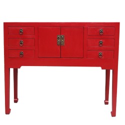 Console chinoise rouge 2 portes 4 tiroirs 100x30x84