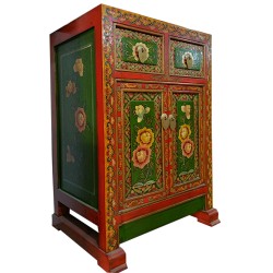 Meuble d'appoint tibétain rouge et vert L48xP35xH70 cm