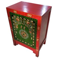 Meuble d'appoint tibétain vert et rouge L60xP40xH85 cm