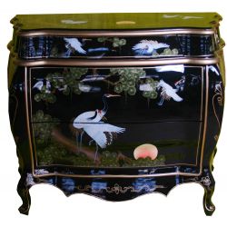 Commode chinoise laque noire 117x53x90