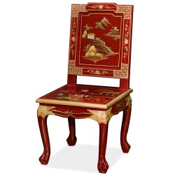Chaise chinoise dossier carré laque rouge