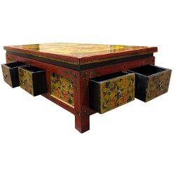 Table de salon tibétaine 8tiroirs 134x73x40 cm