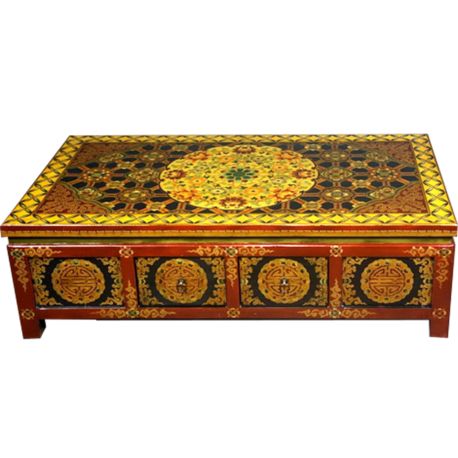 Table de salon tibétaine 8tiroirs L100 x P65 x H40 cm